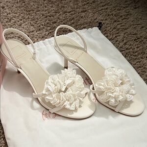 For Love And Lemons & Dolce Vita White Heart Ruffle Heels